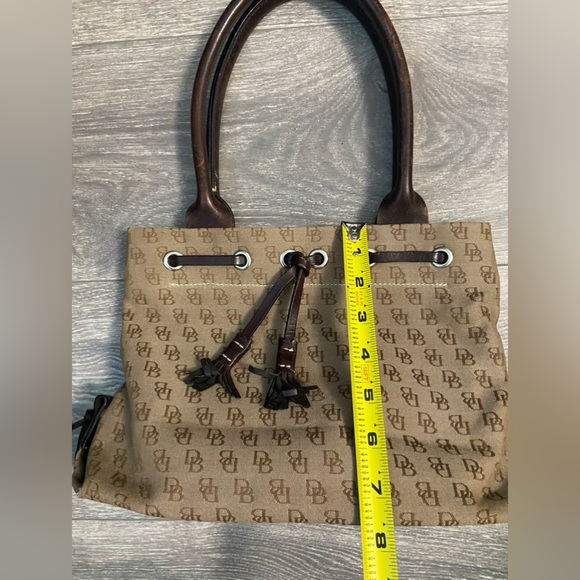 Dooney Bourke Small Tan & Brown Leather Tassel Shoulder Double Round Straps bag - Picture 13 of 16